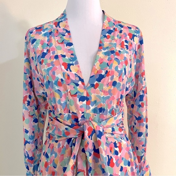 PALOMA BLUE Bronte Easter Colorful Midi Dress Boho front tie luxury women’s M - Picture 4 of 15